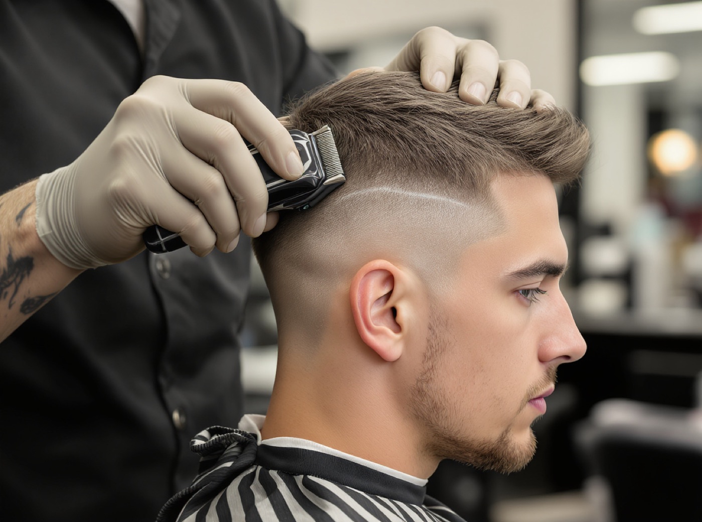 Barber creating a clean skin fade